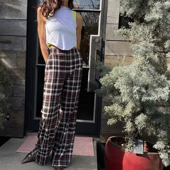 Alice + Olivia Multicolor Plaid Wide Leg Pants